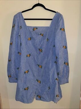 Cider Light Blue Floral-Embroidered Mini Dress